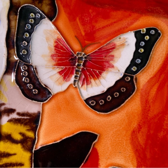 Awesome vintage ‘70s glazed ceramic tile scene of ocean & 3 butterflies - Picture 5 of 8